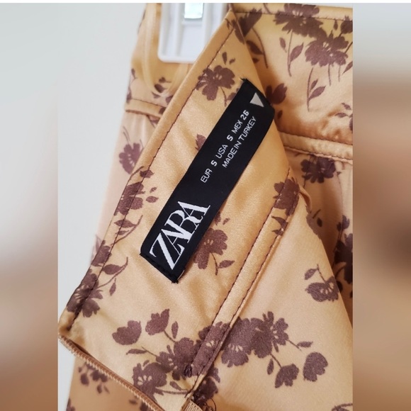 Zara gold / brown floral satin midi skirt with side slit - Picture 7 of 13